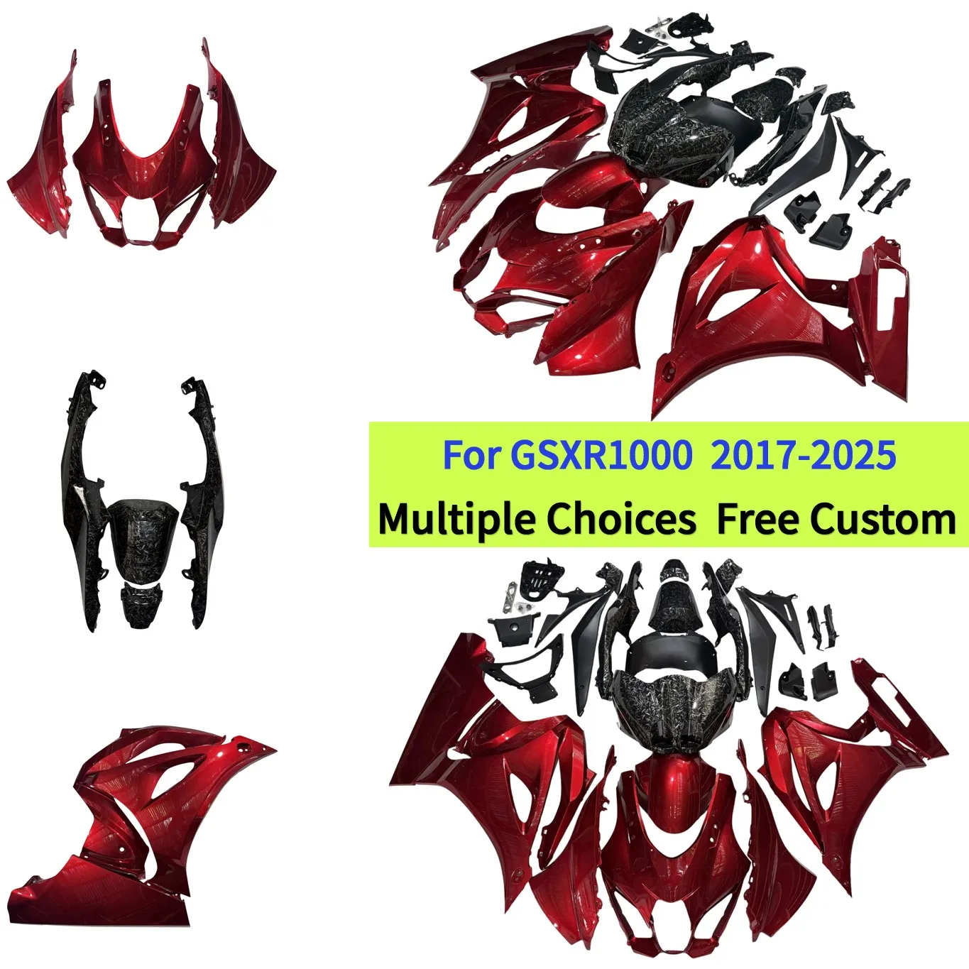 

Полный комплект обтекателей для SUZUKI GSX-R1000 2017-2025, ABS, разноцветный, на заказ, пластиковый комплект для мотоцикла