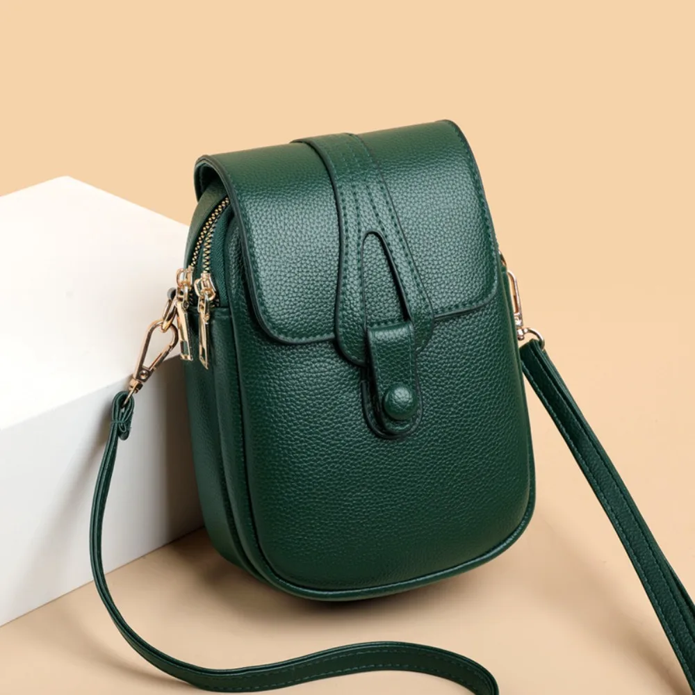 Large Capacity Lady Crossbody Phone Bag Multi-layer Leather Women Shoulder Phone Bag Fashion INS Cell Phone Purse