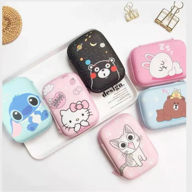 Hello Kitty Sanrio Anime Collection Card Storage Box Hard Case Y2K Earphone Bag Waterproof Data Cable Coin Protection Bag