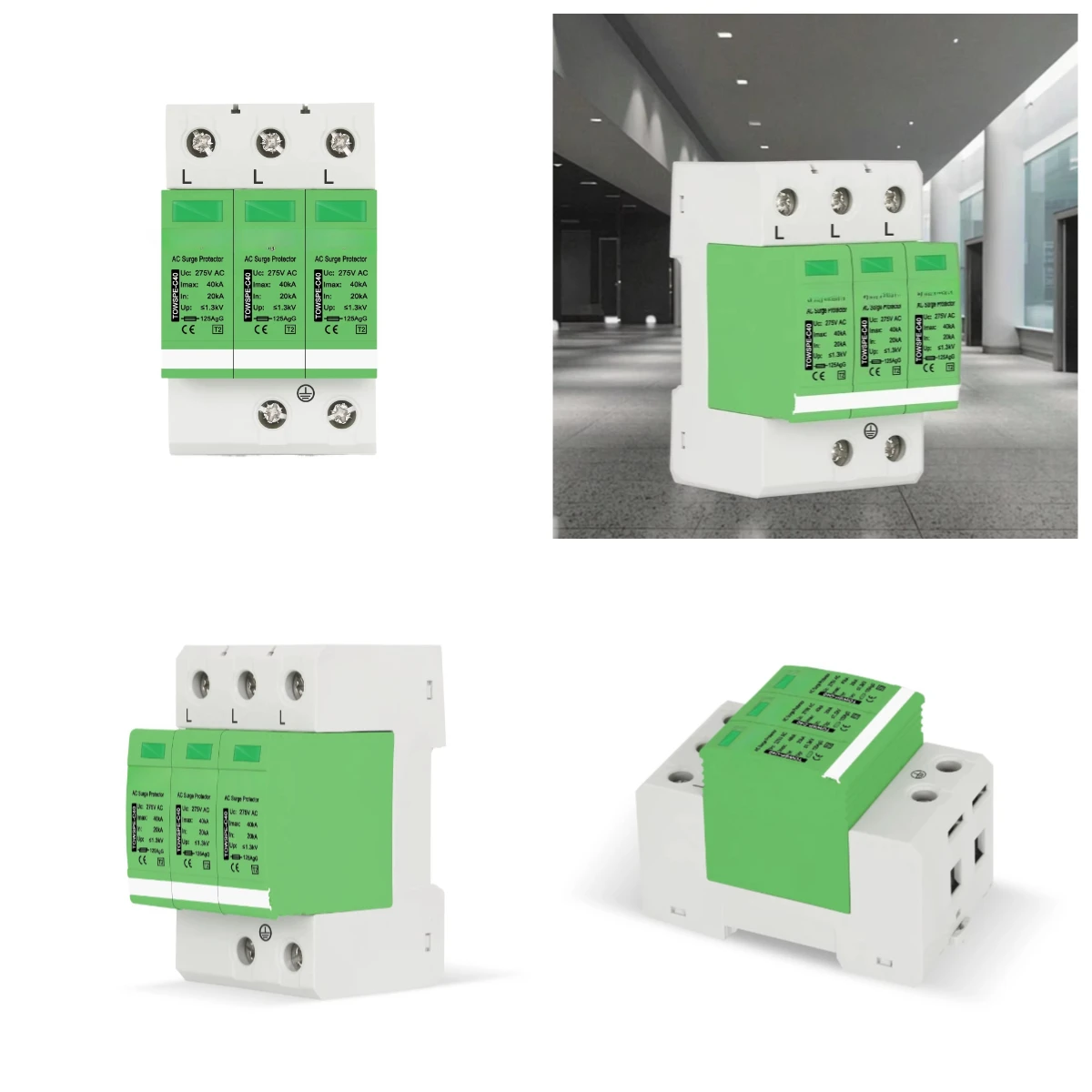 

3P 30KA~60KA 275V AC Low Voltage SPD Surge Arrester DIN Rail House Surge Protection Device