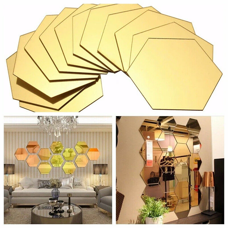 1/2 Sets 12/24 pieces Hexagonal 3D Mirror Wall Decal Perfect Acrylic Wall Decal Decal Home Decoration Mirror Art Decoration