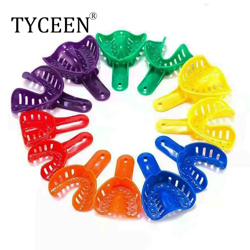 12Pcs Dental Impression Trays Plastic Materials Teeth Holder Kit Dental Trays Materials for Adult and Children Dentist Lab Tools