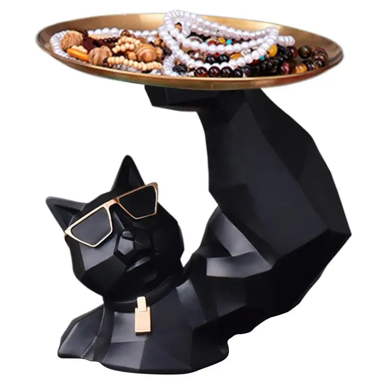 Creative Entryway Key Tray Cool Muscle Cat Storage Tray Candy Container Storage Sculpture Home Office Table Decor Storage Gift