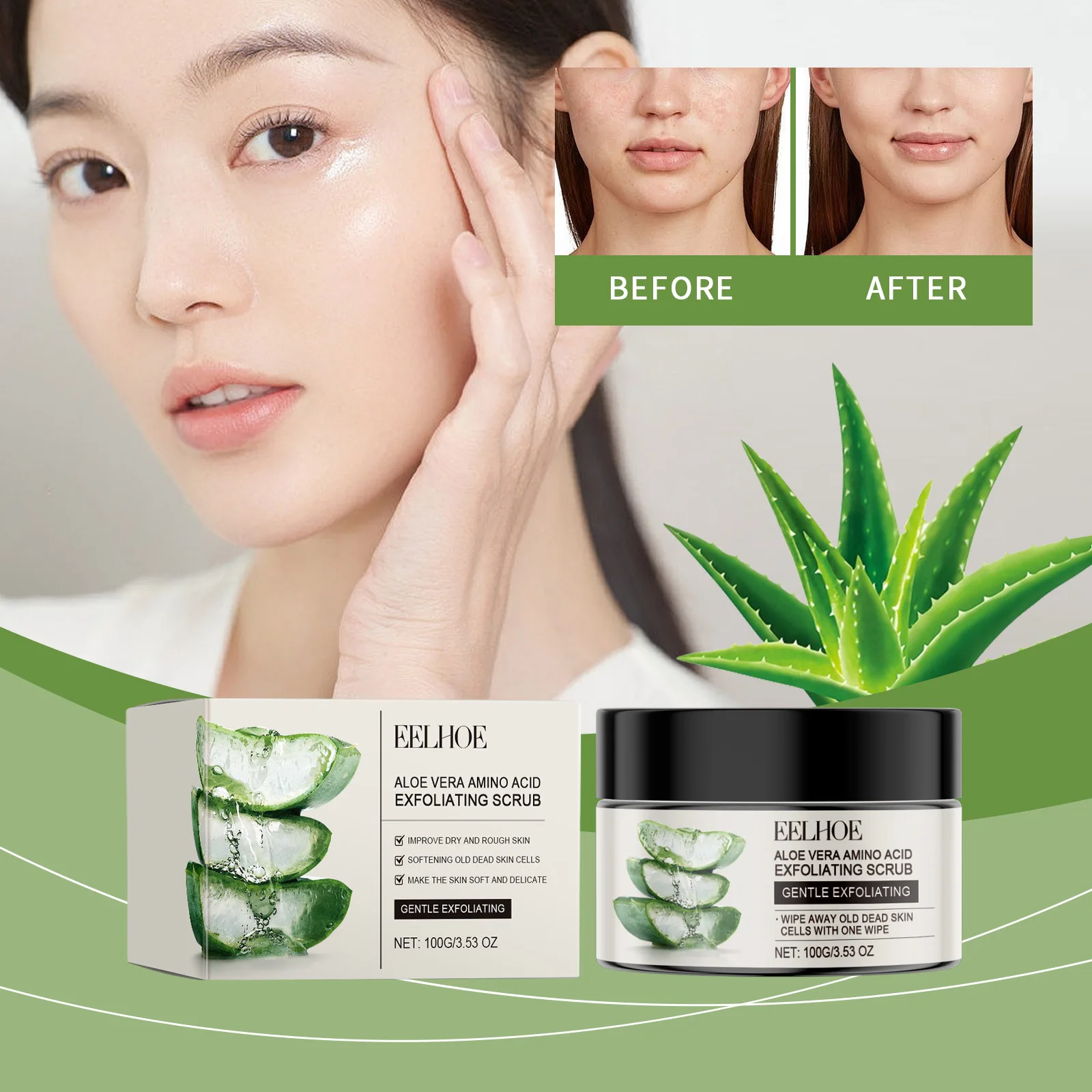 Aloe Vera Amino Acid Exfoliating Scrub Softens Exfoliation Smooth Delicate Skin Moisturizes Moisturizing Shine Shrinking Pore