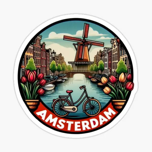 Amsterdam  5PCS Stickers for Print Room 5PCS Stickers Living Room Funny Art Decor  Water Bottles Wall Luggage Home Decorations C