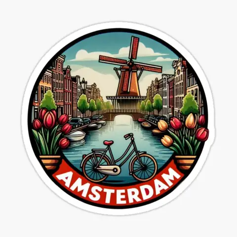 Amsterdam  5PCS Stickers for Print Room 5PCS Stickers Living Room Funny Art Decor  Water Bottles Wall Luggage Home Decorations C