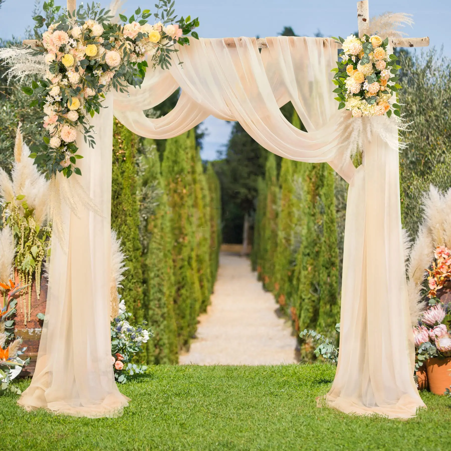 Chiffon Champagne Beige Wedding Arch Draping for Ceremony Reception Decora Sheer Fabric Curtains for Party Stage Bridal Shower
