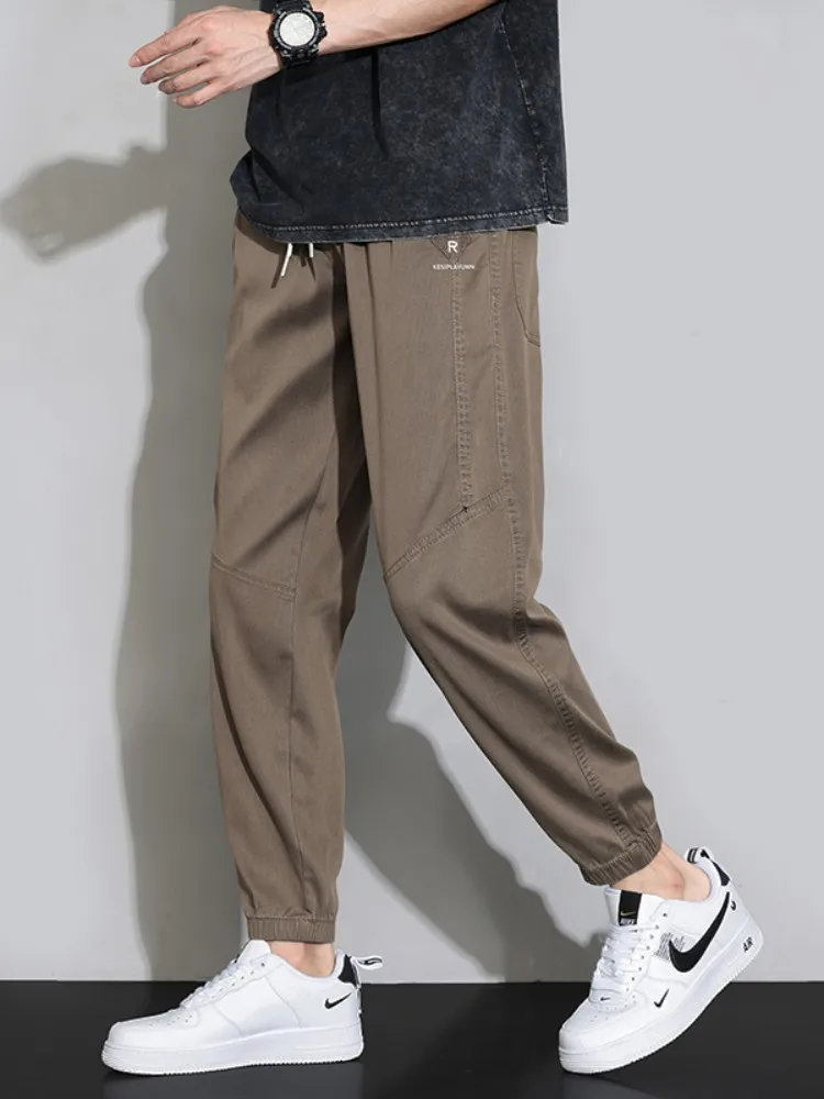 

Мужские летние тонкие джинсы из ледяного шелка, укороченные брюки-шаровары, свободные повседневные брюки в стиле ретро, японские брюки свободного кроя