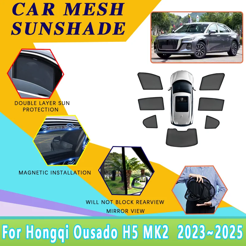 

For Hongqi Ousado H5 MK2 2023 2024 2025 Car Window Sun Visor Mesh UV Blocking Sunshade Heat insulation Curtain Car Accessories