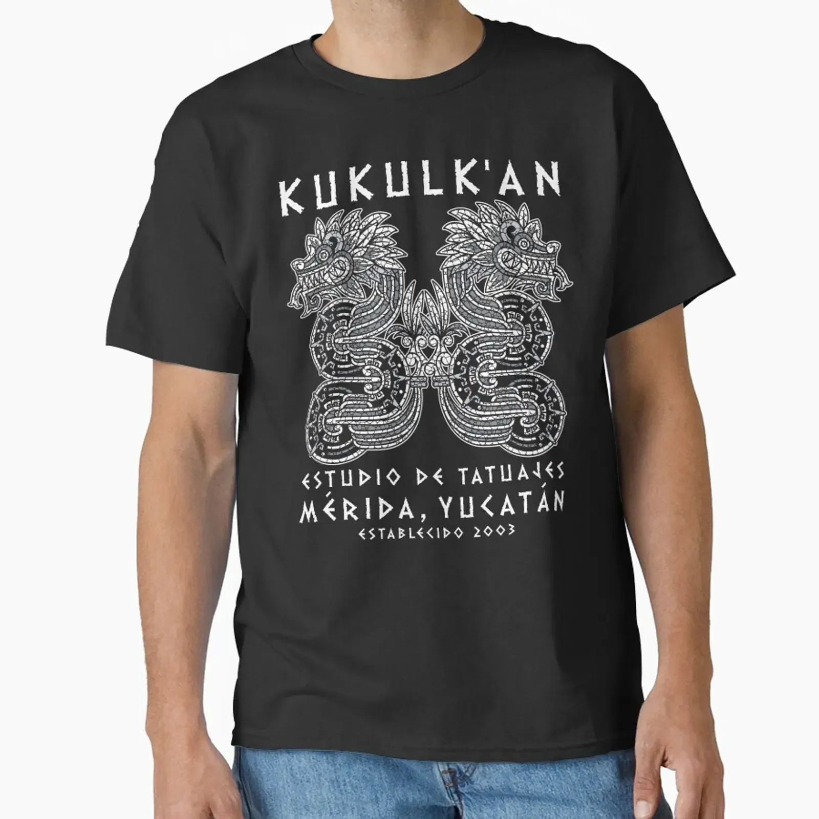 Kukulk'an Quetzalcoatl Mayan Serpent God Mexican Tattoo Studio Design Merida Yucatan Classic T Shirt vintage Washed Unisex