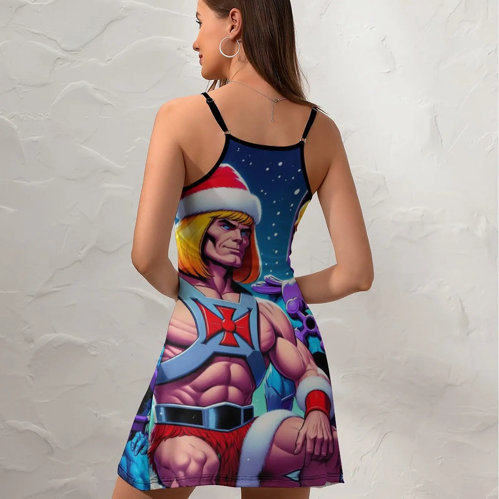 Sexy He Man And Skeletor Xmas for Sale  Women's Sling Dress Funny Vintage  Vacations  Woman's Dress Suspender Dress Graphic Vint