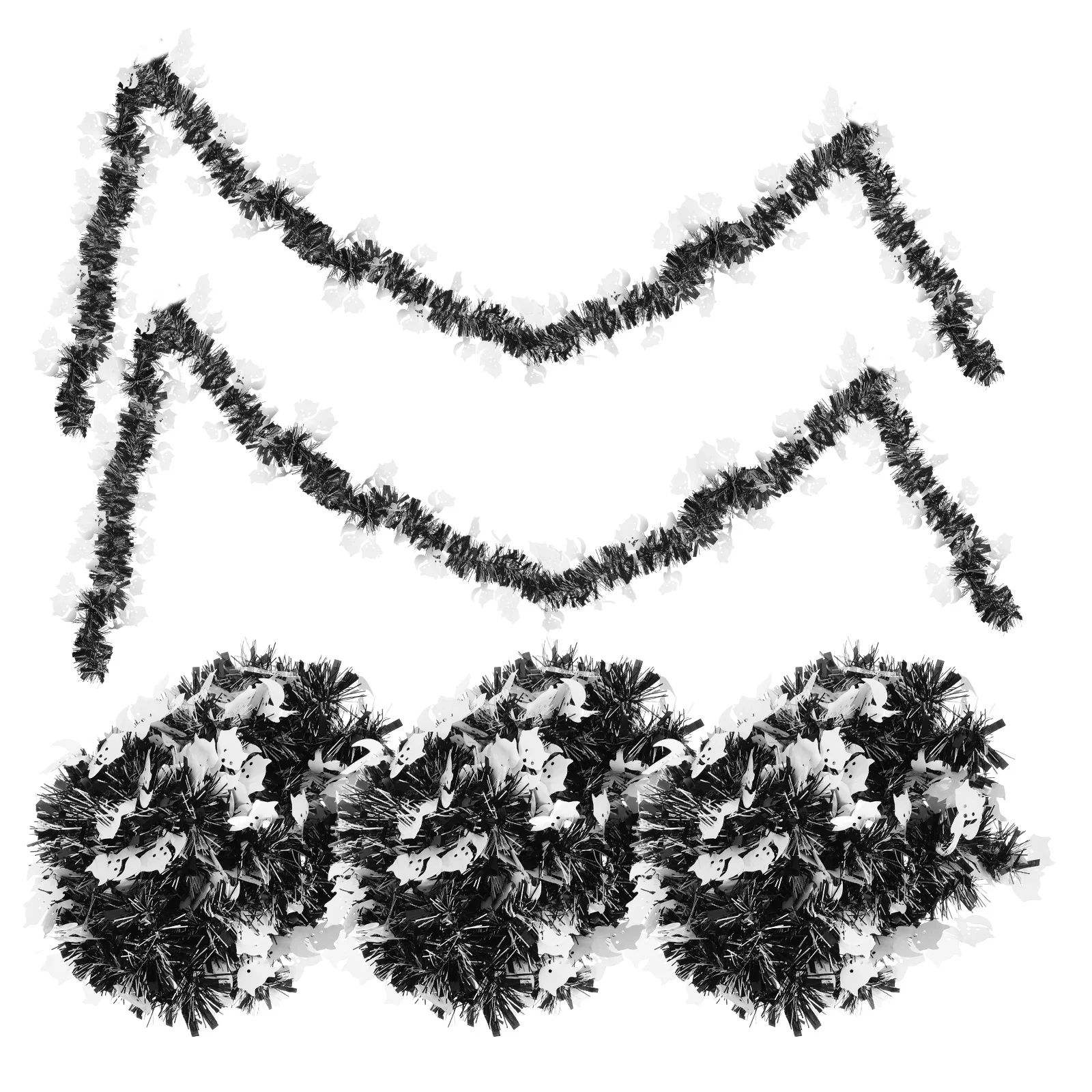 

5Pcs Halloween Garland Tinsel Shiny Metallic Twist Decoration for Halloween Party Indoor Outdoor Hanging Ghost Hanging Decor