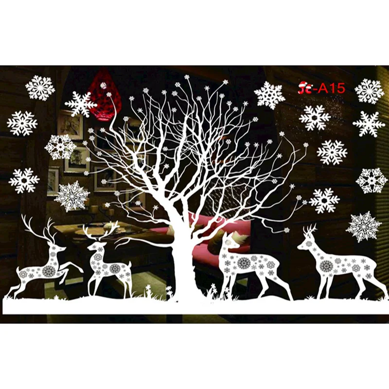 Christmas Snowflakes Electrostatic Window Clings Stickers Reindeer Santa Claus Window Decals Xmas Home Decorations New Year 2024