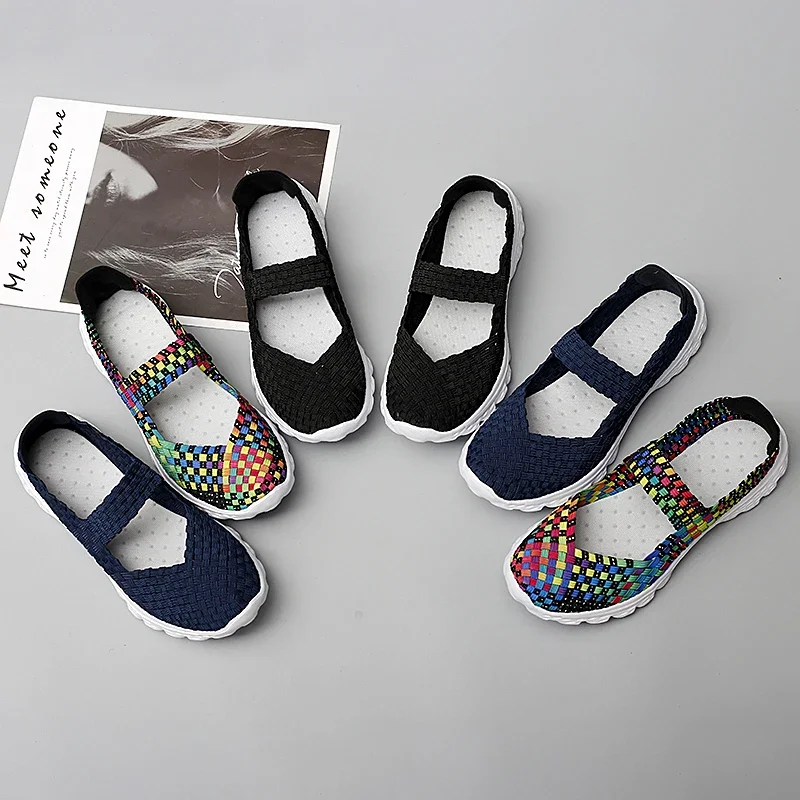 Summer Women Shoes Lady hand made Flats Sneakers Breathable Lightweight Women Flat Shoes Manual Woven Shallow Women Casual Shoes