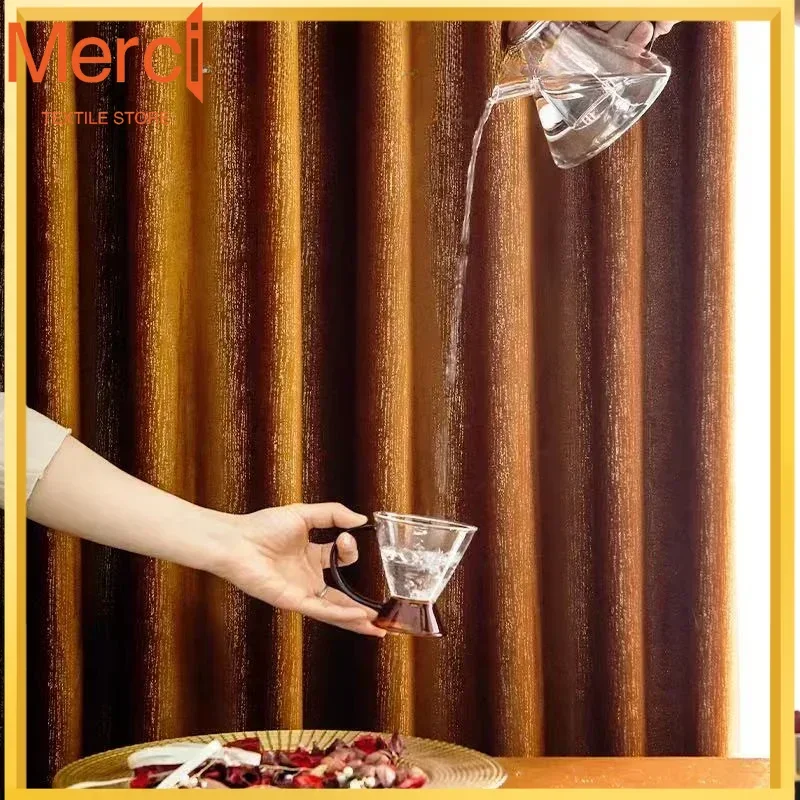 New Style Simple Curtains For Living Dining Room Bedroom Shading Stripe Fabric Curtain Velvet Curtains Vintage Stamping Nordic