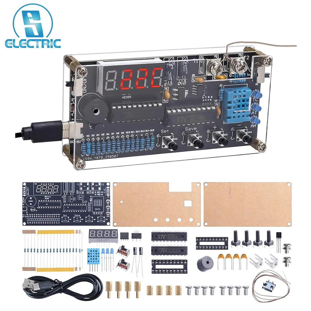 

DIY Temperature Humidity Sensor Electronics Kit, High-Low Temp Alarm Thermocouple Soldering Kit Measure from -50℃ to 450℃