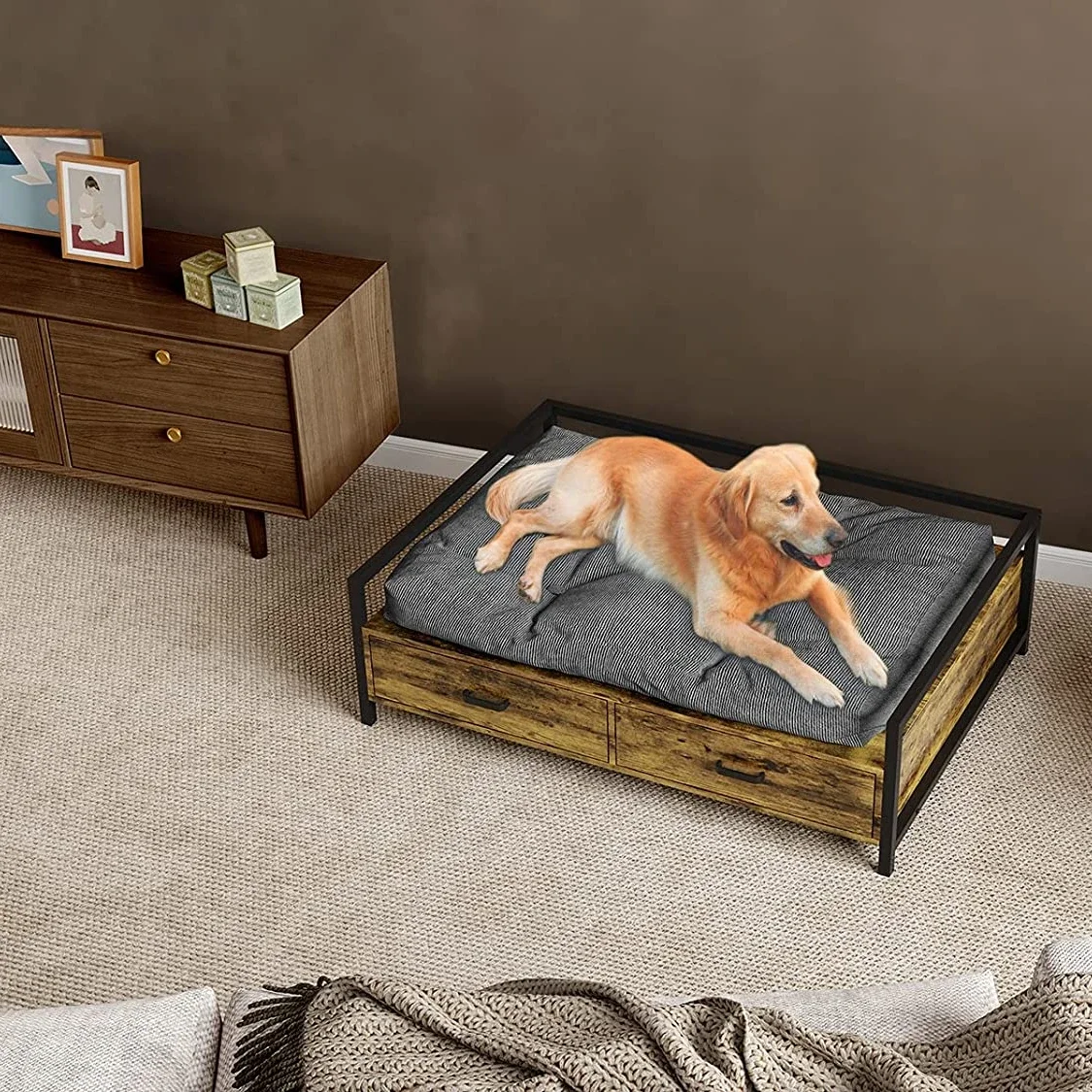 Modern Style Pet Furniture Dogs Cats Sofa Chair Elevated Dog Beds Frame With Drawer