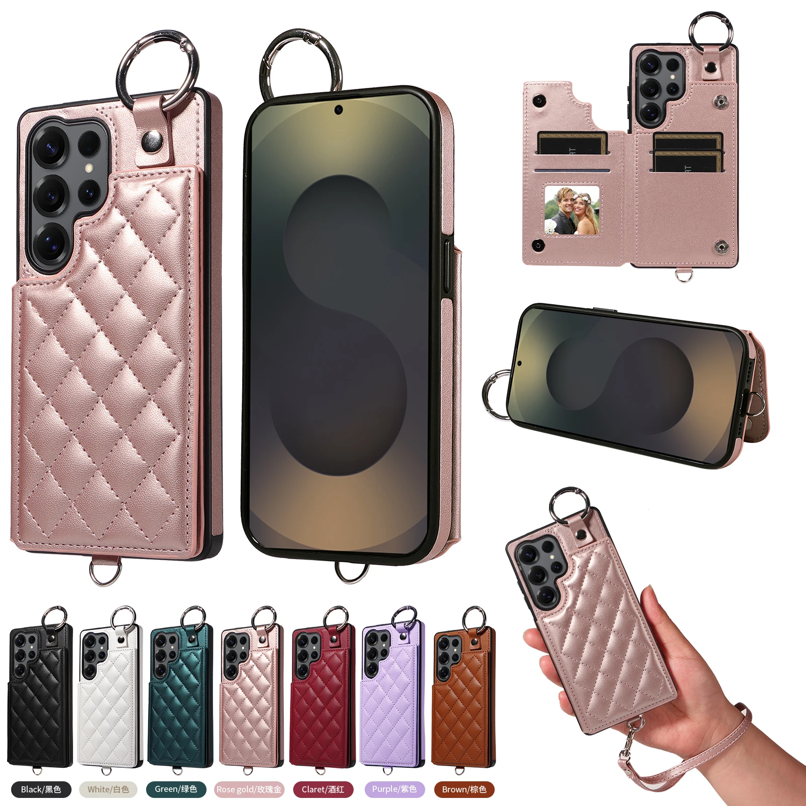 Luxury Ring Leather Wallet Card Slot Phone Case for Samsung Galaxy S24 Ultra S23 Plus S22 S21 FE Flip Purse Holder Cover Coque