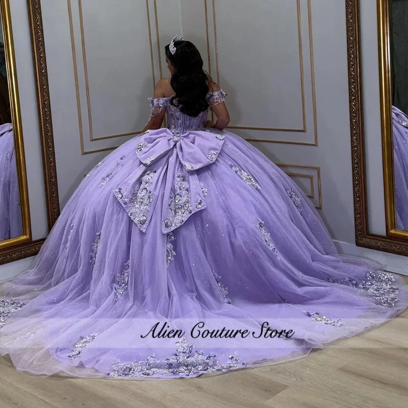 2025 Princess Lilac Ball Gown Quinceanera Dresses  Lace Appliques Off Shoulder Party Dress Robes De Soirée