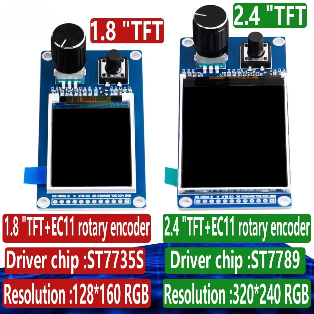1.8-inch 2.4-inch TFT Display Screen with EC11 Rotary Encoder Combination Module SPI Interface LCD Display Screen for Arduino