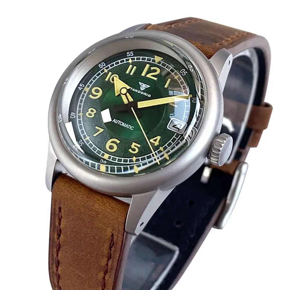 Tandorio 36mm stile vintage verde crema nero immersione Orologio automatico da uomo NH35 Zaffiro a doppia cupola