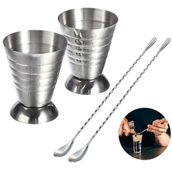 Stainless Steel Measuring Cup with Mixing Spoon Cocktail Jigger Measuring 2.5 oz /5 tbsp /75 ml Liquor Shot Set Bar Accessories