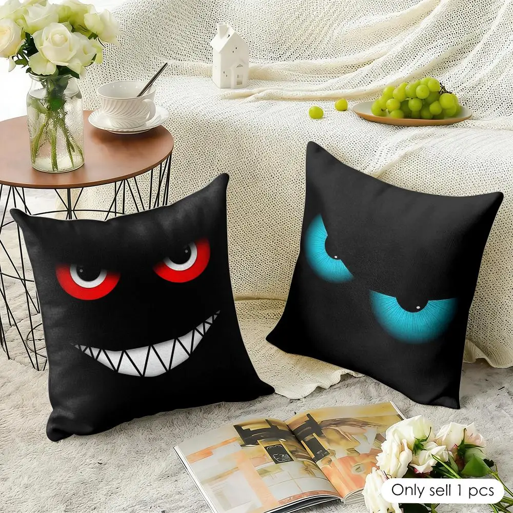 Funda de cojín con emoticonos negros divertidos, tela orgánica de lino Natural, impresión a doble cara, decoración para el hogar, funda de almohada de regalo