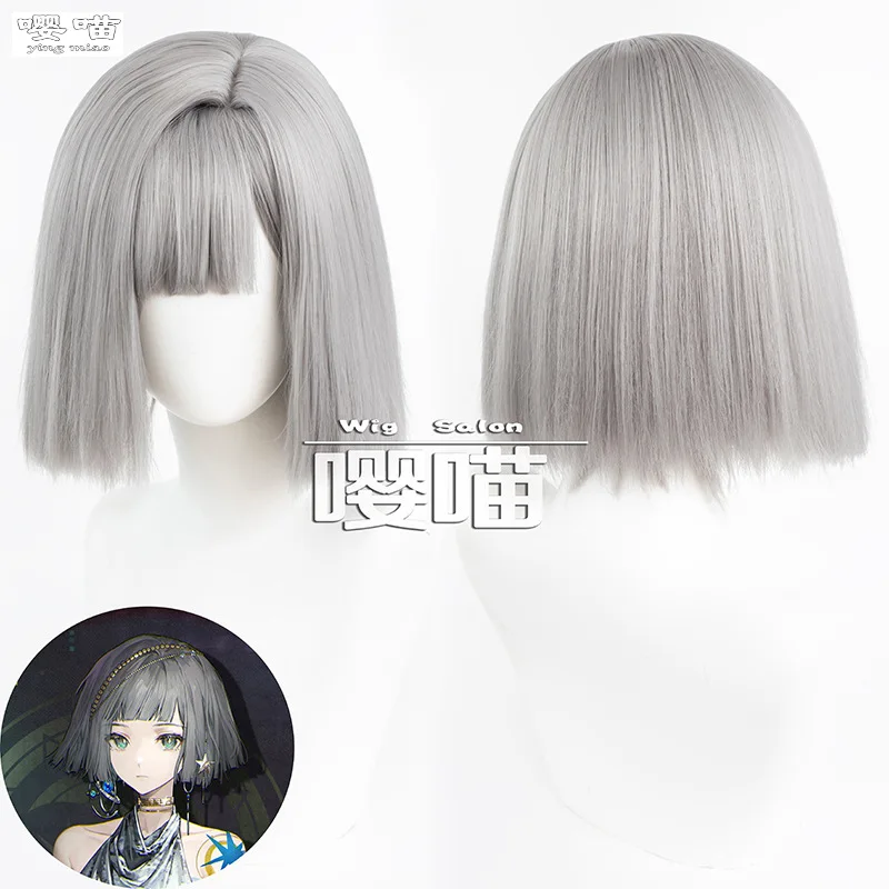 

Mercuria Cosplay Wig Game Reverse 1999 35CM Silver Grey Heat Resistant Synthetic Hair Anime Cosplay Wigs Halloween Men Women Wig