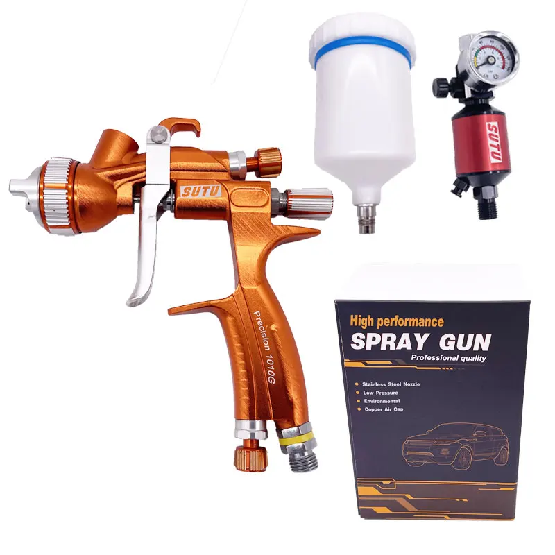 High Quality Spray Gun SUTU 1050G Painting Gun 1.3MM Nozzle Paint Gun Water Based Air Spray Gun Airbrush Pressure Regulator