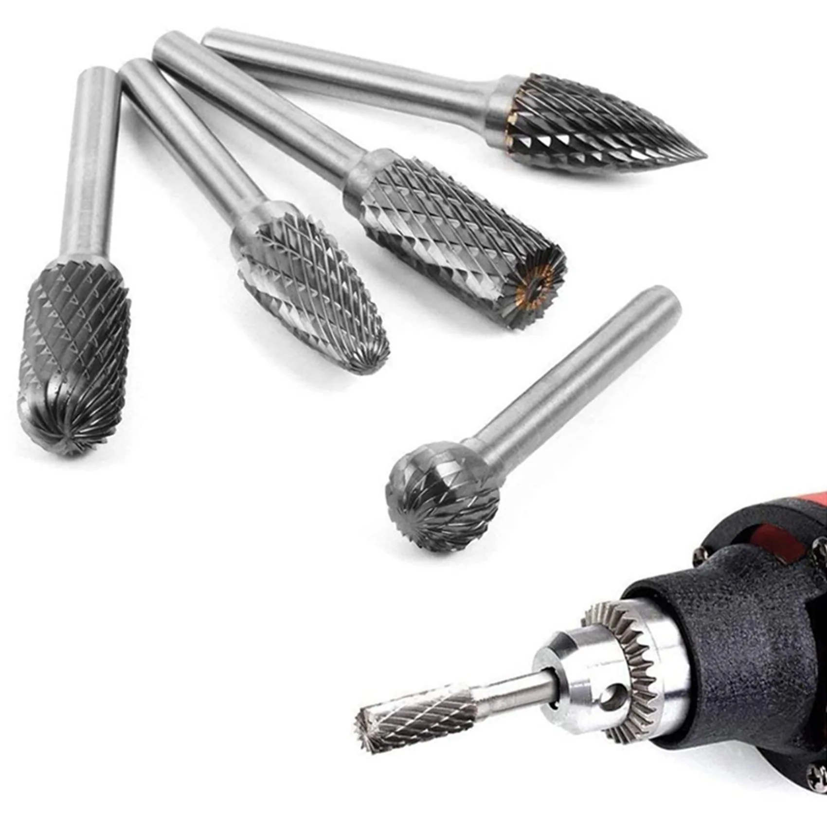 AC88-Carbide Rotary Burr Set 12MM Head With Shank Double Cut File For Drill Bits, Polishing,Engraving,Drilling,10 Pack