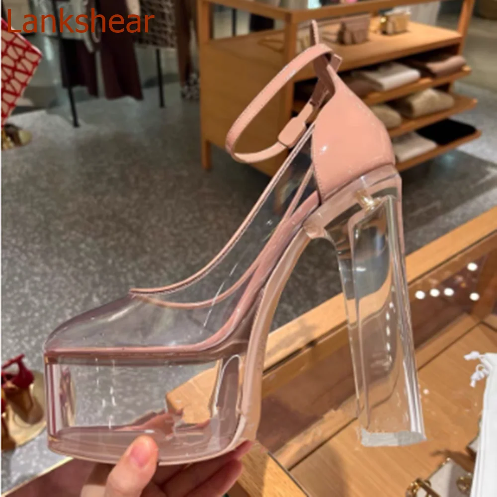 

Pointed Toe Platform Women Pumps Square Heel Fashion Sexy Party Buckle Strap Mixed Color Shallow Women Shoes 2024 New Arrivals