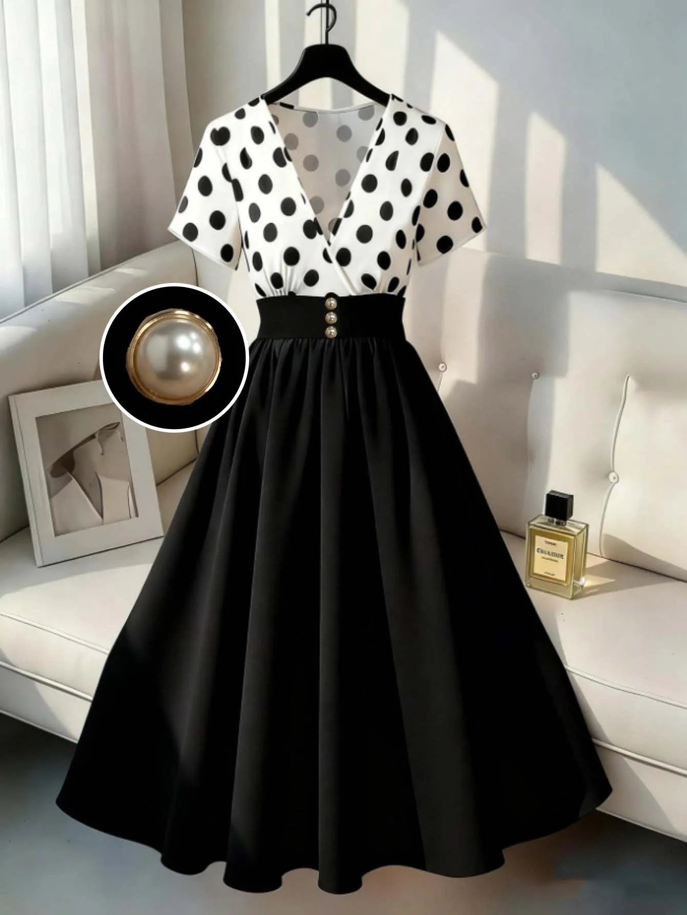 Elegant Commute Polka Dot Print Color Block Dress Sophisticated Skirt for Women Business Casual Fashion