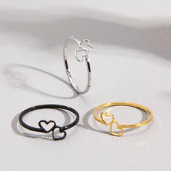 New Simple Hollow Heart Rings for Women Stainless Steel Minimalist Finger Ring Jewelry Engagement Anniversary Gifts Ins trendy
