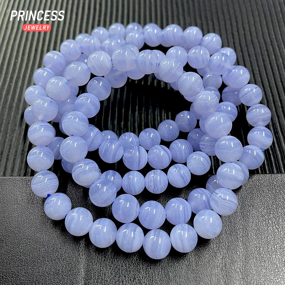 A++ Natural Blue Lace Agate Bracelet 8mm 9mm Loose Gemstone Beads for Jewelry Making Wholesale Crystal Beads DIY Accessories