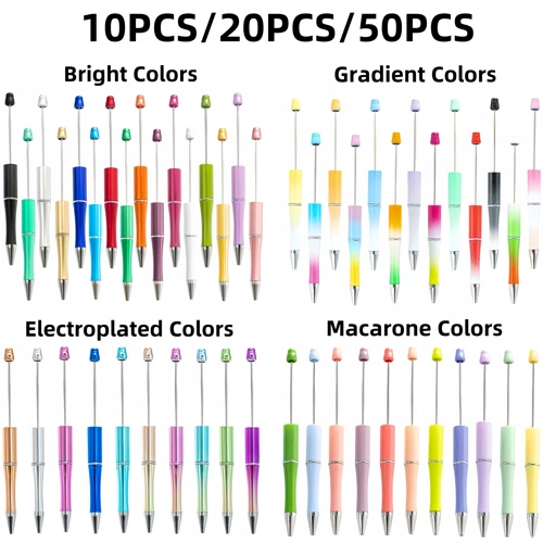 Imagen 1 del producto 10 uds/20 uds/50 Uds nuevo bolígrafo de cuentas de tinta negra de material plástico, serie creativa designada (color aleatorio), perfecto para bricolaje