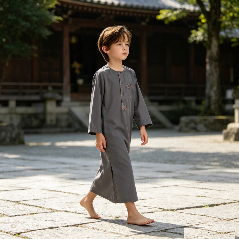 

Saudi Arab 3-14Y Kid Boy Jubba Thobe Dishdasha Robe Kaftan Djellaba Teenage Muslim Outfit Middle East Islamic Prayer Clothing