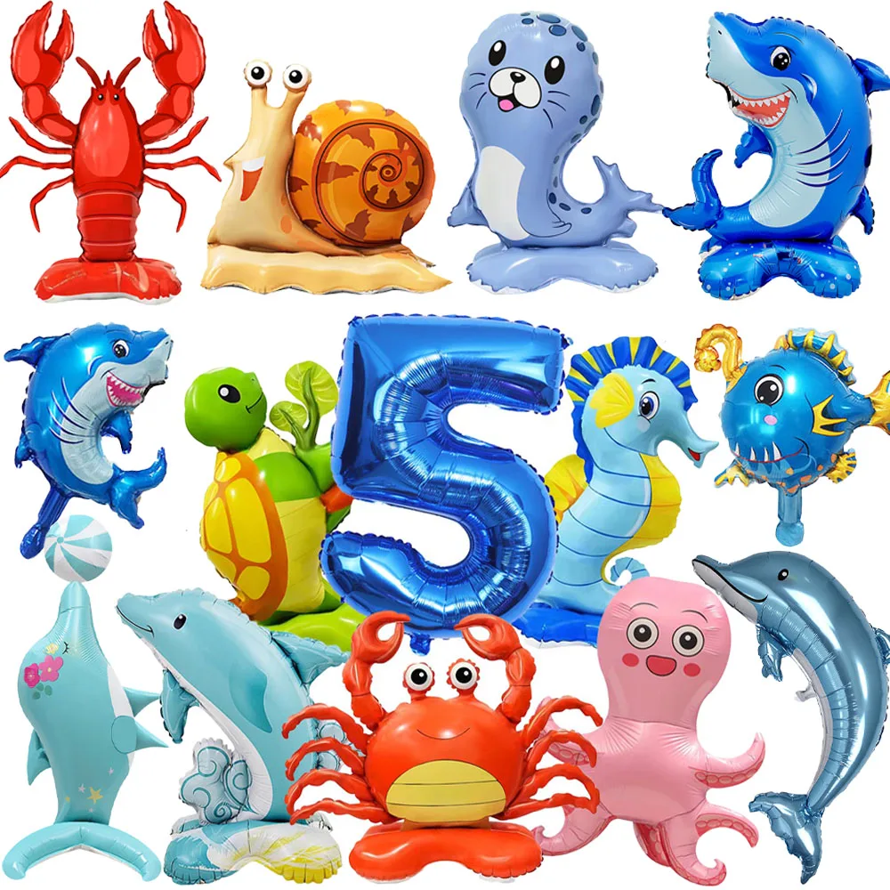 Ozean-Tier Party Ballondekoration für 5. Kindergeburtstag Hai Seepferdchen Krabbe Schildkröte Oktopus Ballons Kindergeschenke Babyparty Dekorationen – Detail 1