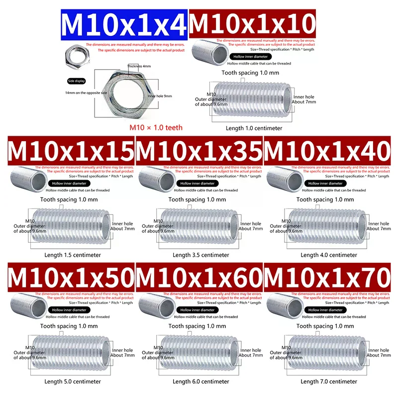 10Pcs M10 Lamp Tooth Tube Metal Hollow Threaded Tube Screw Nut Lamp Cap Galvanized Chandelier Connect Rod Fixed Base image 6