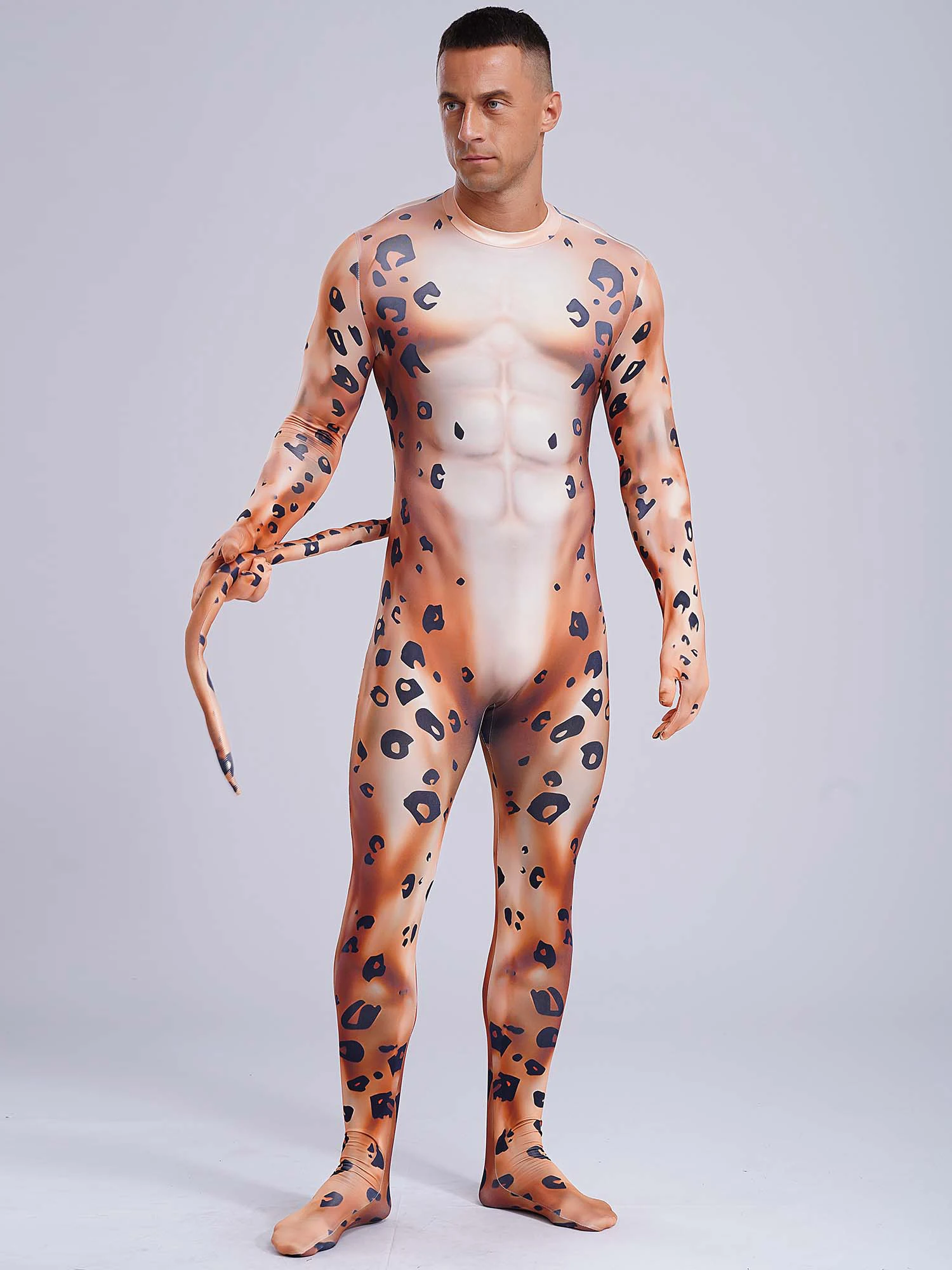 Herren 3d gedruckt Tier Bodysuit Handschuhe Ärmel gepolstert Schwanz Fuß Ganzkörper Jumps uit Cosplay Kostüme für Halloween-Party