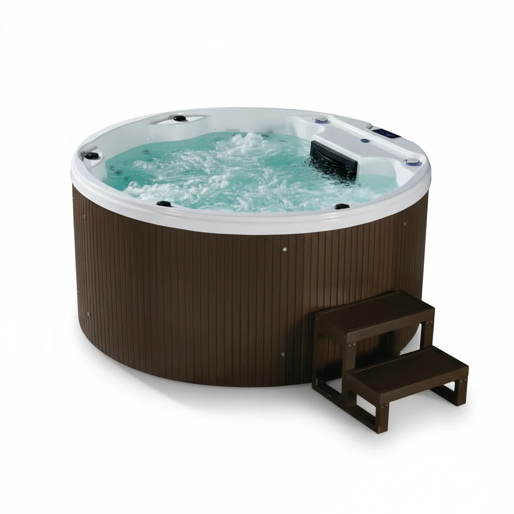 Freestanding Hot Tub, 2000 x 2000 x 950 mm Acrylic Massage Bathtub, LED Whirlpool Tub, Combo Hydro Spa for Family Use