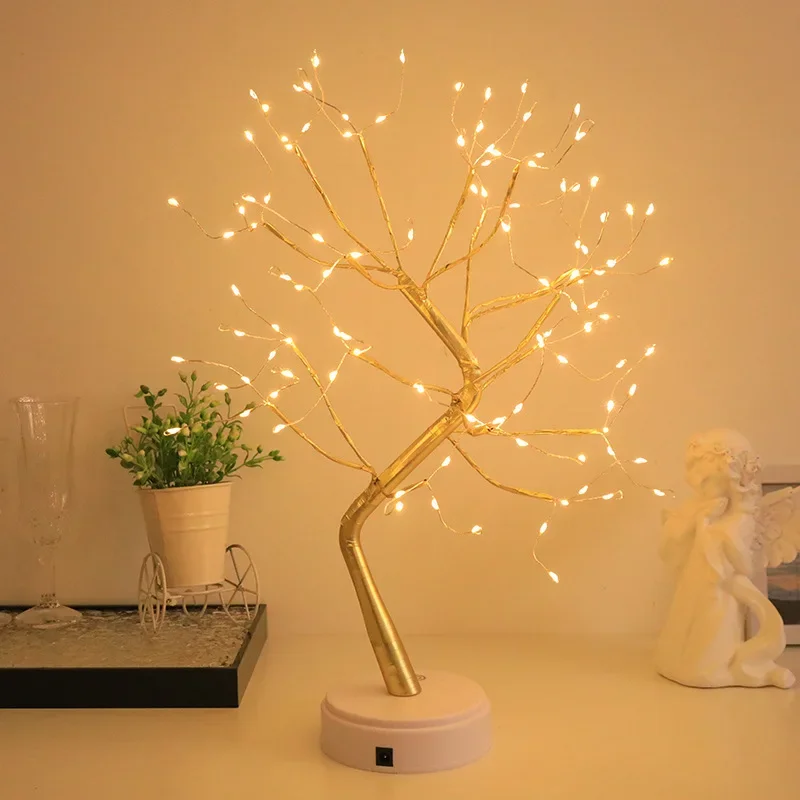 Tree Shaped LED Copper Wire Pearl Tree Light Indoor Bedroom Decoration Small Night Light Living Room Small Ornaments