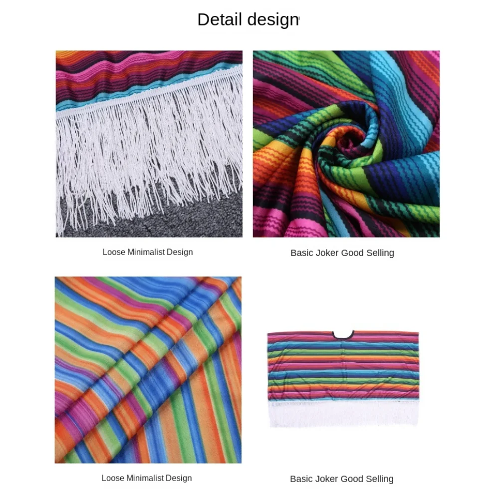 Capa Étnica Mexicana, Disfraz de Halloween, Capa de Estilo Mexicano con Rayas de Arcoíris, Poncho Mexicano para Fiestas