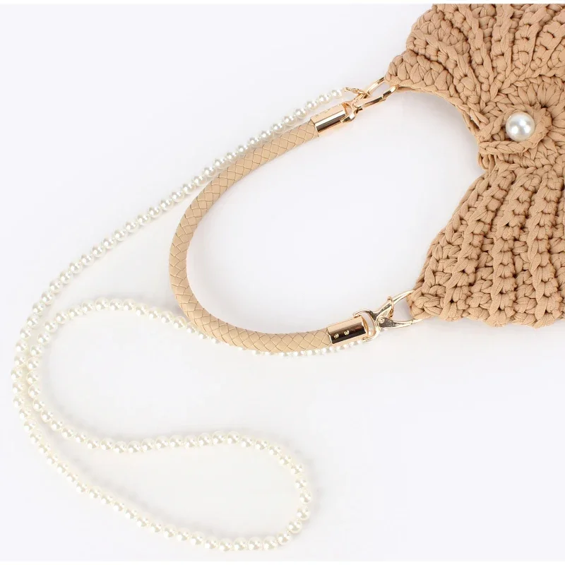 Conch Shell Knit Crochet Umhängetasche, Perlenkette, handgefertigte gewebte Damen-Umhängetasche, elegante, zarte, süße, kompakte Geldbörse – Detail 33
