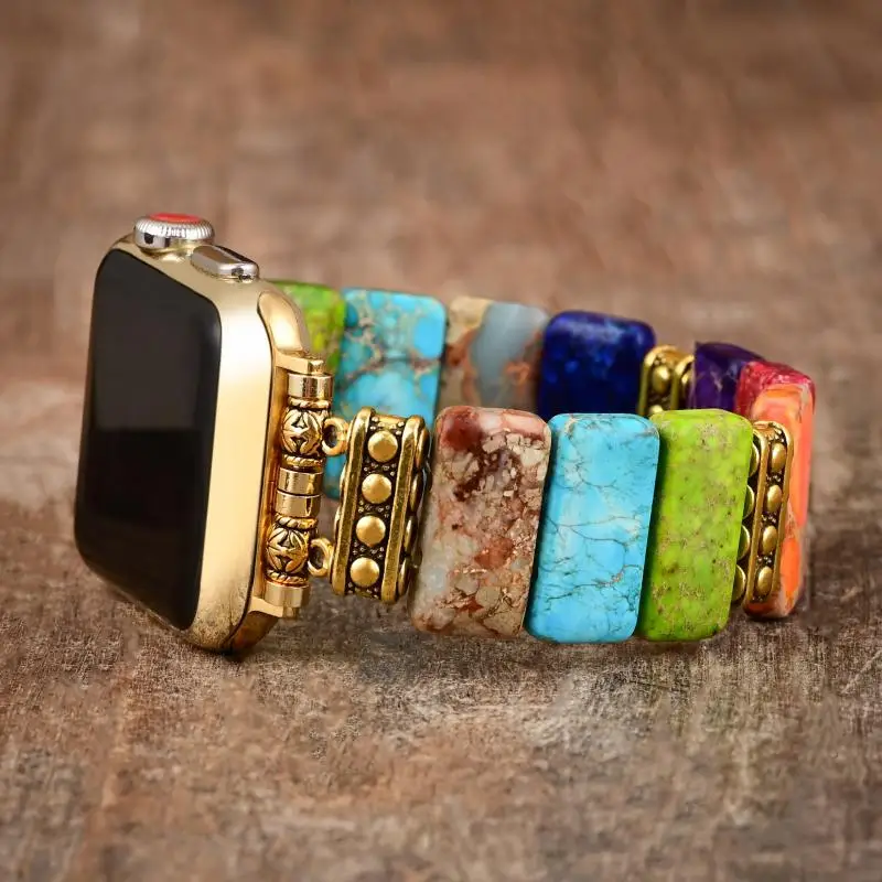 Colorful Stone Bracelet For Apple Watch 10 9 8 7 6 46mm 42mm 41mm 45mm Women Bohemian Woven Strap For iWatch Ultra 2 1 49mm Band