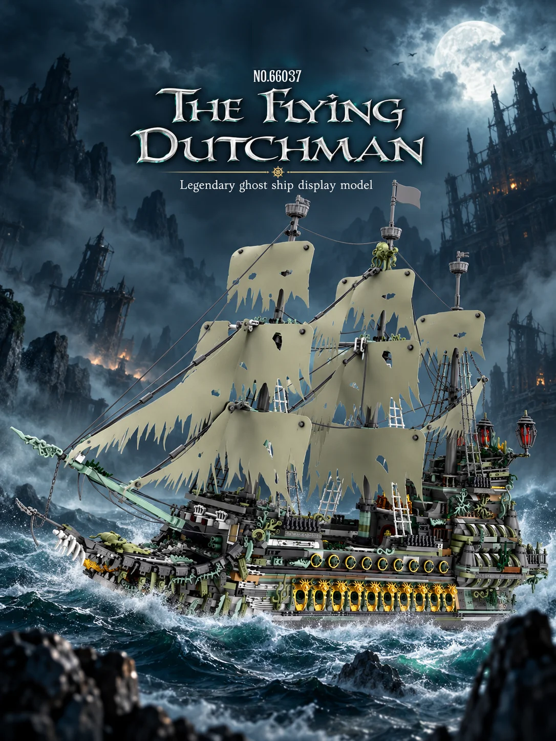 5503PCS The Flying Dutchman Klemmbausteine Geister Piratenschiff Modell Bausatz Großes Segelschiff mit Kabine Segel Skelett Bug DIY Bausteine Sammelmodell Geschenk für Erwachsene Jugendliche