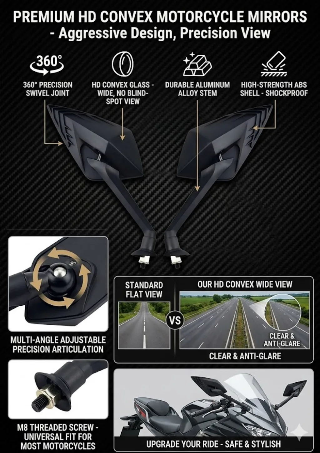 New Motorcycle side-view mirror For KYMCO Xciting 250 300 400 AK550 CT250 CT300 S400 DOWNTOWN High Quality Motorcycle Mirrors view 2