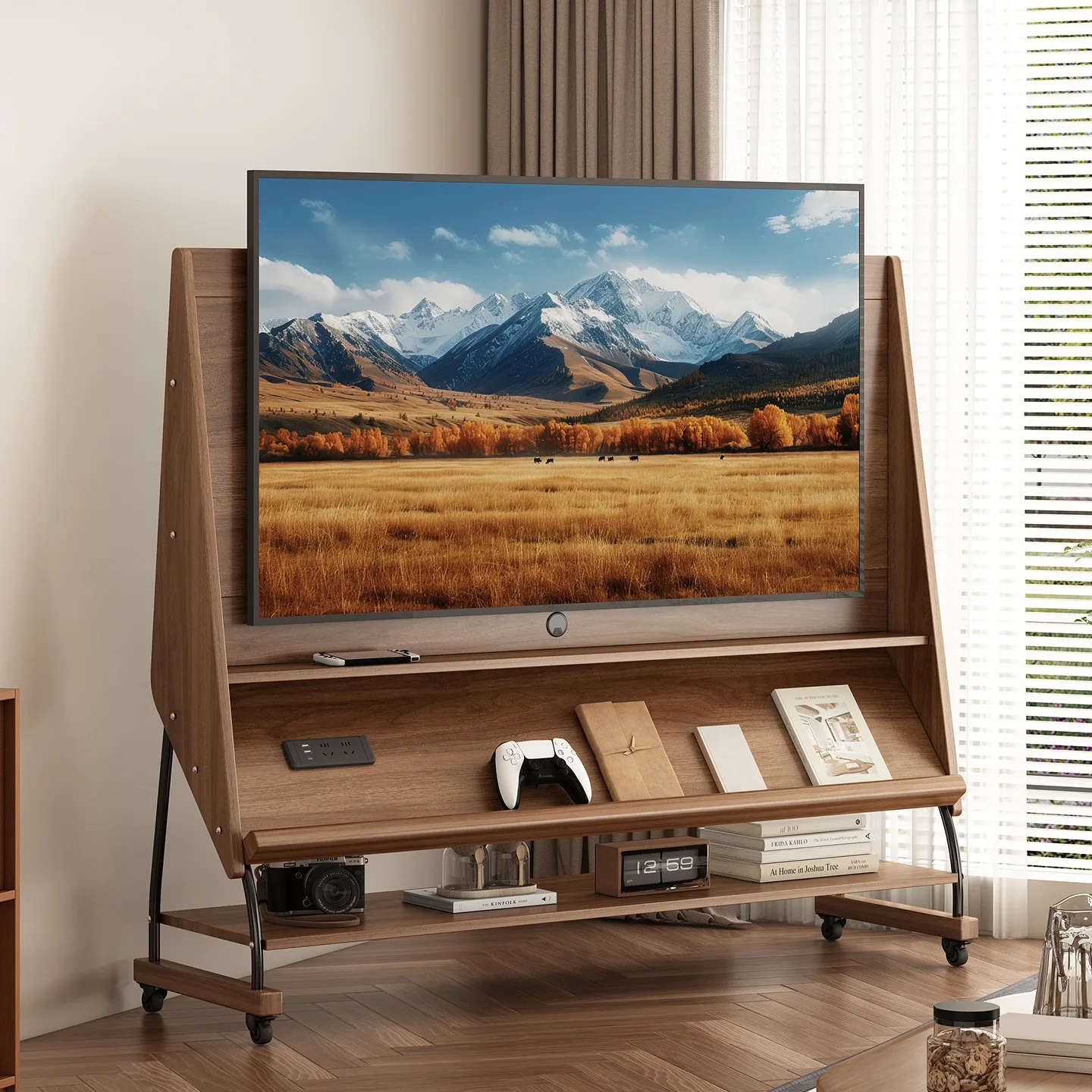 

Solid wood removable TV cabinet living room household small apartment storage integrated TV bracket