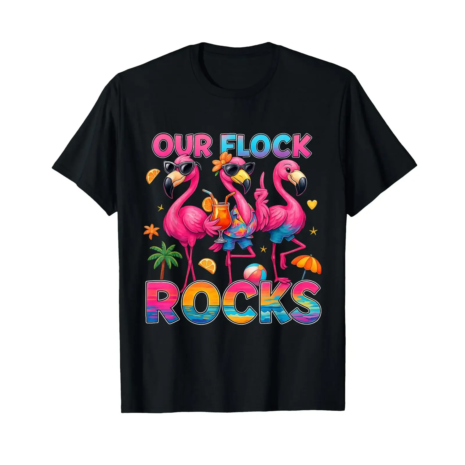 Summer Vacation Family Matching Our Flock Rocks Flamingo T Shirt vintage Washed Slightly Top For Everyday Wear Stretched homme