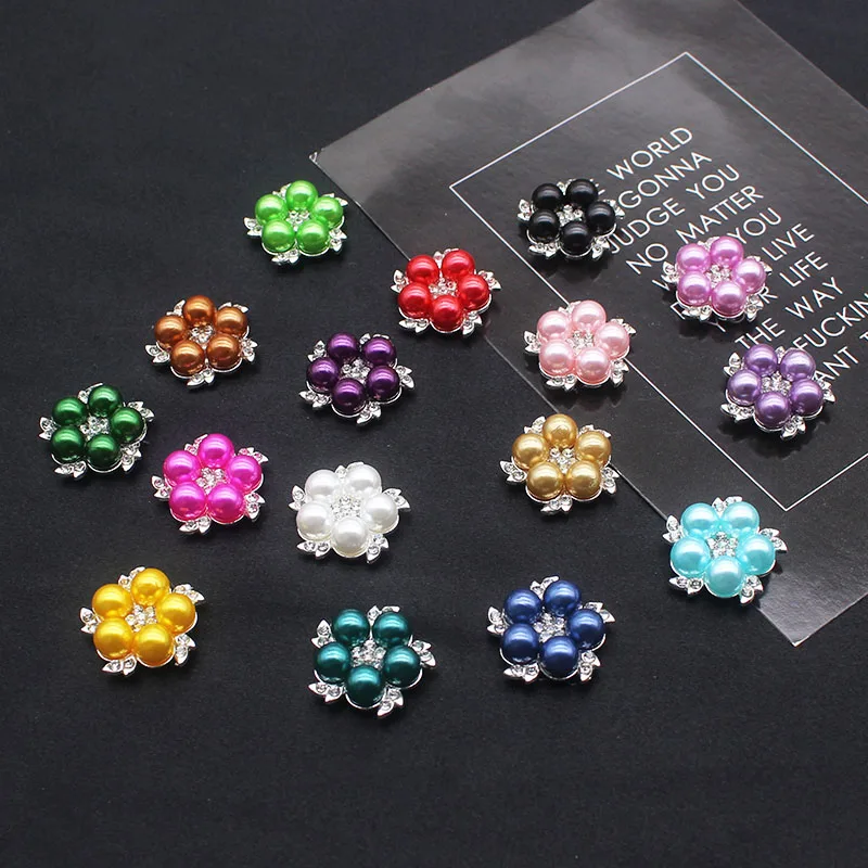 21MM Flower Pearl Button for Clothing Diy Manualidades Decorative Colorful Sewing Snap Button Rhinestone for Needlework