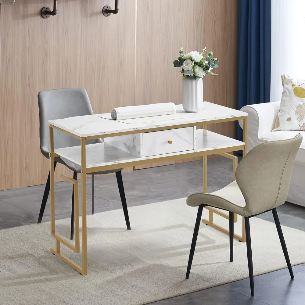 

Marbling Panels Rack Manicure Table with Storage Drawer Nail Desk Multi-Purpose Salon Equipment 2419 (White)